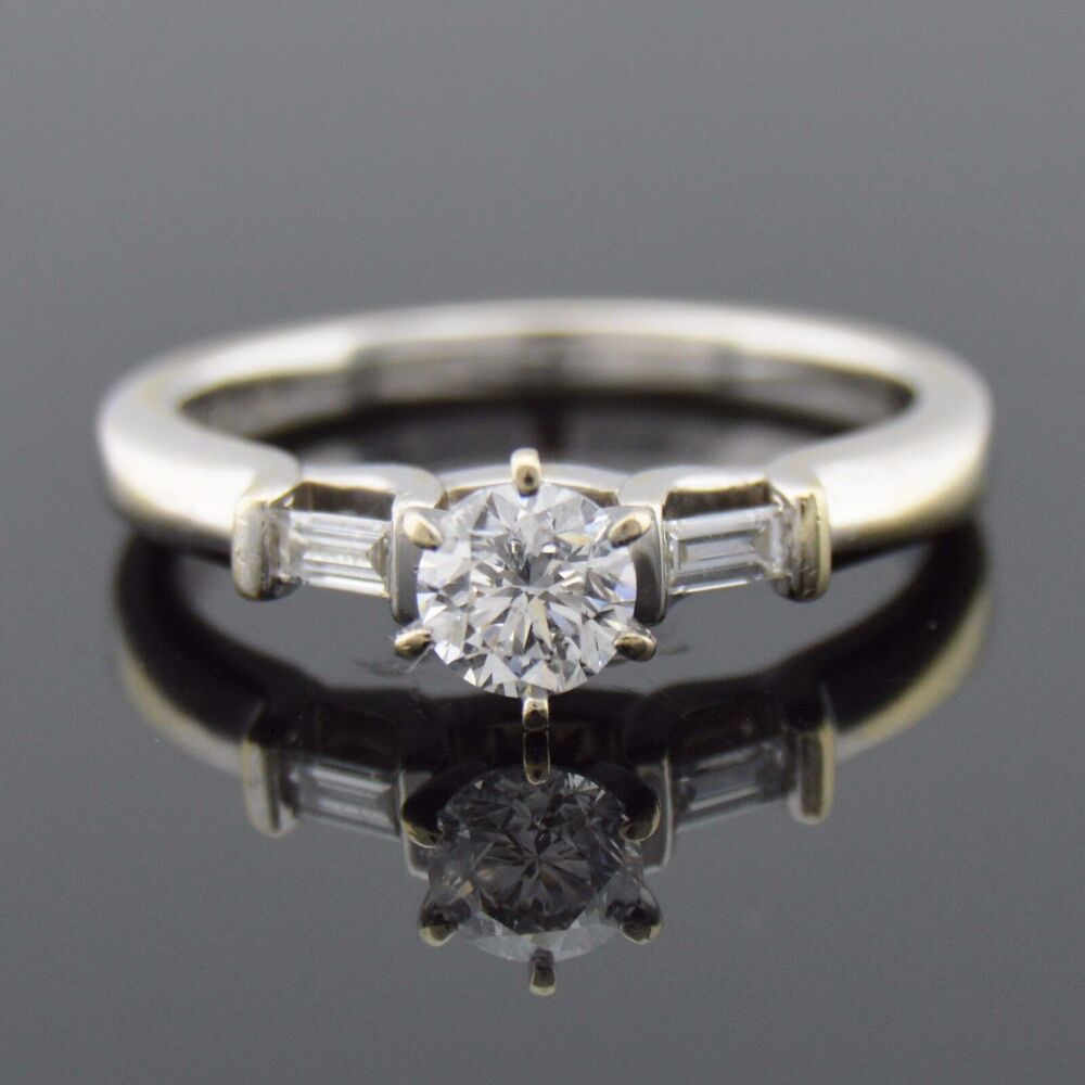 Estate .49ct Diamond Solitaire Engagement Ring 14k White Gold 'F' Color Diamond